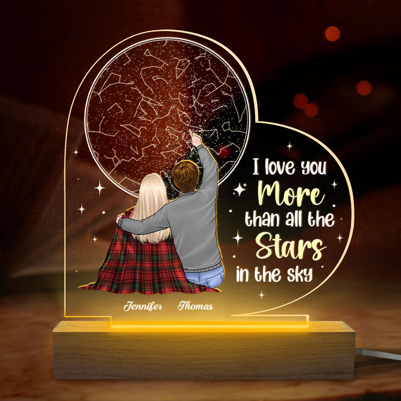 Vous êtes tous mes étoiles - Lampe LED 3D personnalisée en forme de cœur pour couple - Cadeau pour mari et femme, anniversaire