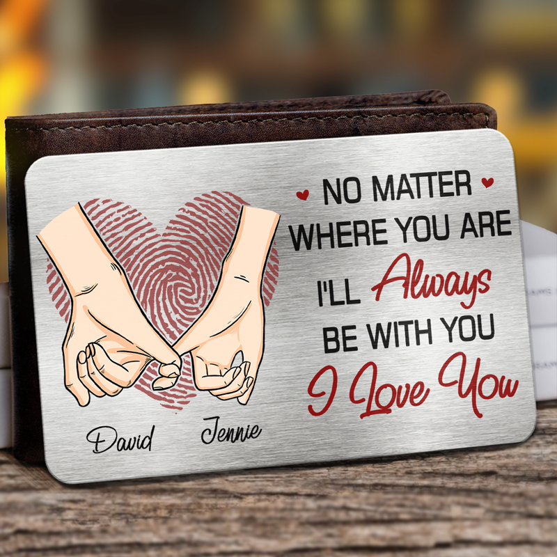 Tenez-vous la main, où que vous soyez - Carte portefeuille personnalisée en aluminium pour couple - Cadeau pour mari et femme