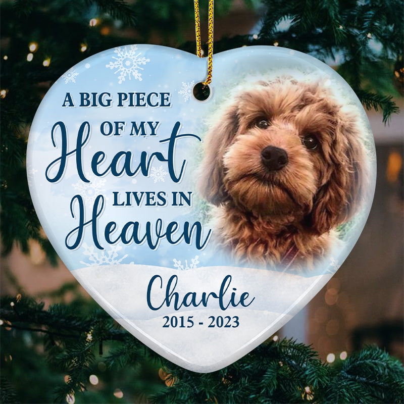 Photo personnalisée pour toujours dans nos cœurs - Ornement commémoratif personnalisé en forme de cœur en céramique - Cadeau de Noël, cadeau de condoléances pour les propriétaires d'animaux et les amoureux des animaux