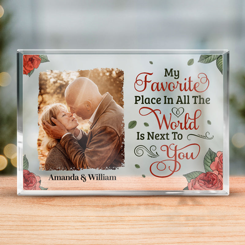 Photo personnalisée « Mon endroit préféré au monde » - Plaque rectangulaire en acrylique personnalisée pour couple - Cadeau pour mari et femme, anniversaire