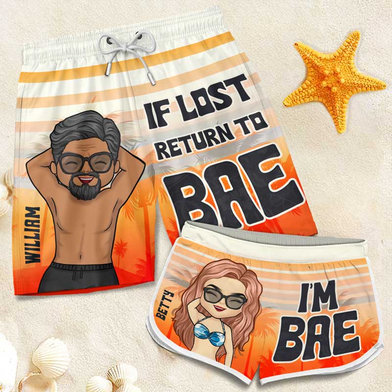 Retournez voir Bae si vous êtes perdu - Short de plage hawaïen personnalisé et amusant pour couple - Cadeau de vacances d'été, cadeau de fête d'anniversaire pour mari et femme