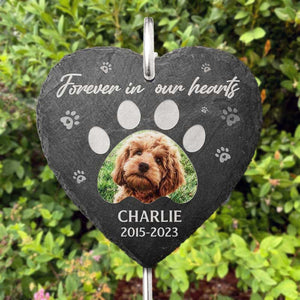 Photo personnalisée que vous avez laissée sur nos cœurs - Ardoise et crochet de jardin commémoratif personnalisés - Cadeau de condoléances, cadeau pour propriétaires d'animaux, amoureux des animaux