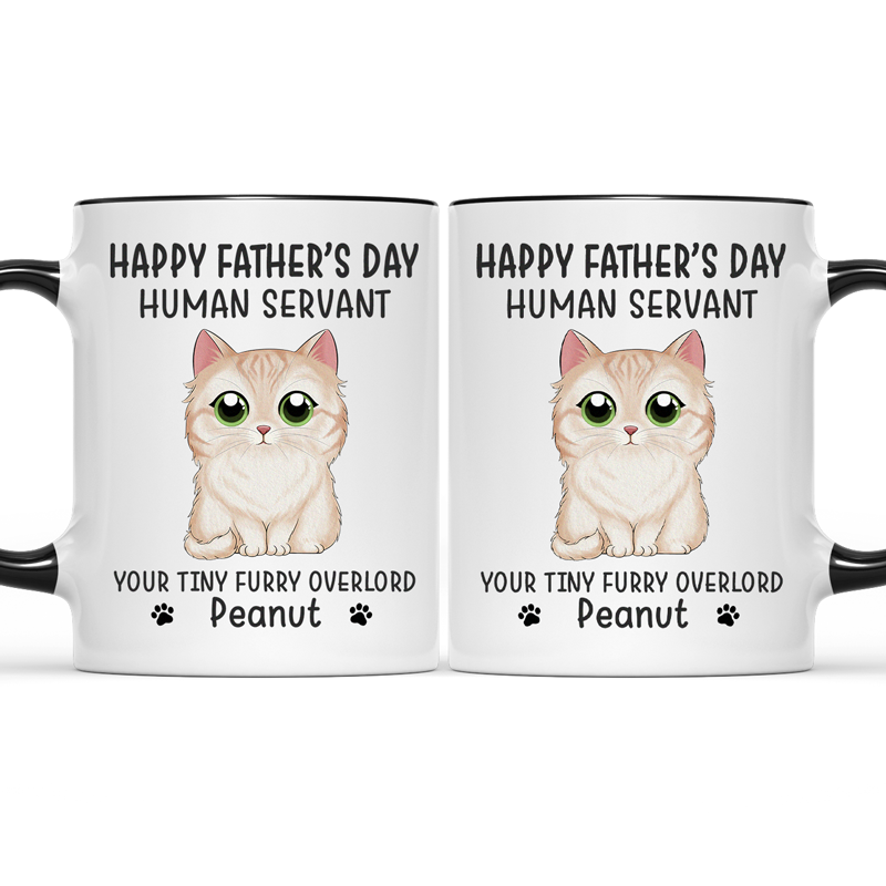 Tasse personnalisée « Bonjour, serviteur humain » avec motif chat - Cadeau pour la fête des pères et des mères, pour les propriétaires d'animaux et les amoureux des animaux.