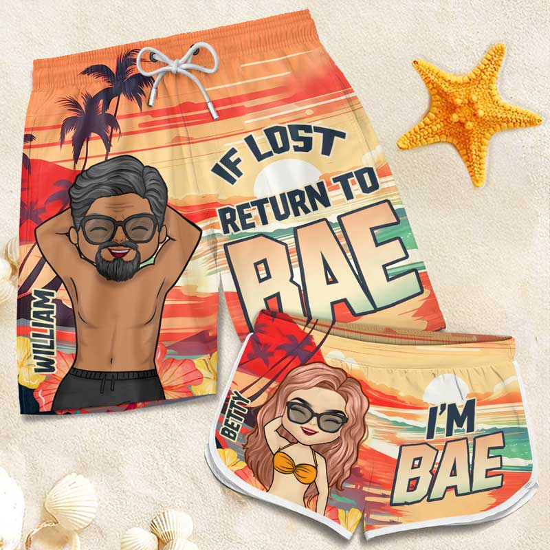 Si tu es perdu, reviens voir mon chéri - Short de plage hawaïen personnalisé et amusant pour couple - Cadeau de vacances d'été, cadeau de fête d'anniversaire pour mari et femme