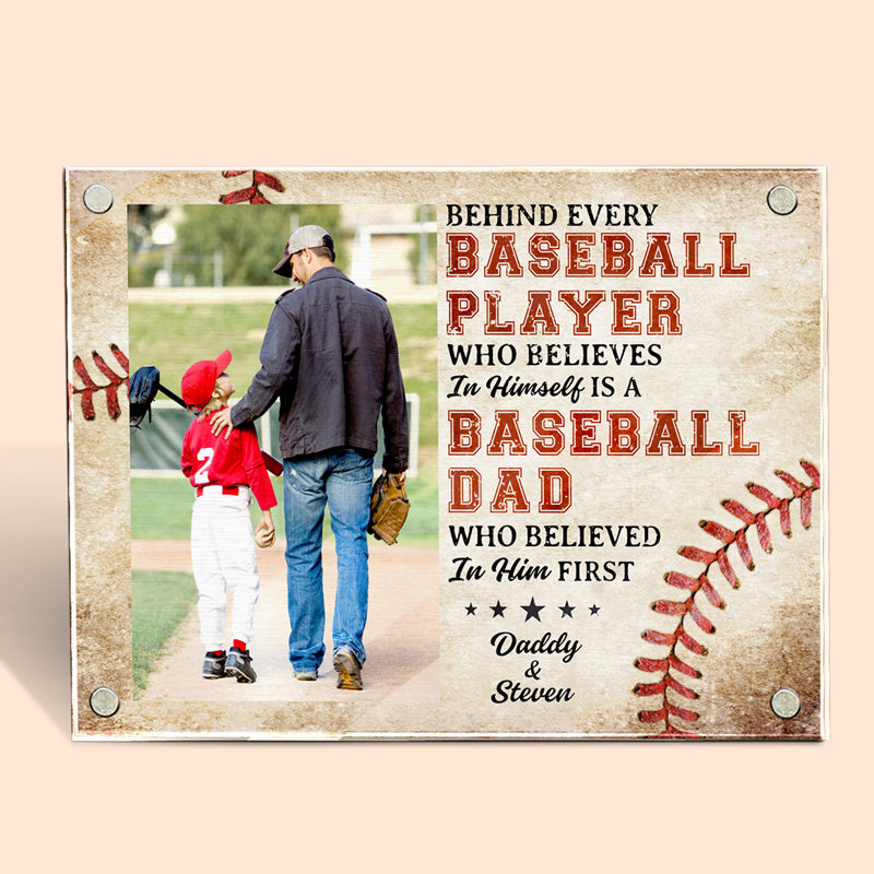 Photo personnalisée derrière chaque joueur de baseball - Cadre photo magnétique en acrylique personnalisé pour la famille - Cadeau pour les membres de la famille