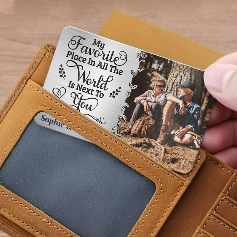 Carte portefeuille personnalisée en aluminium avec photo « Mon cœur est partout où tu es » pour couple, cadeau pour mari et femme, anniversaire