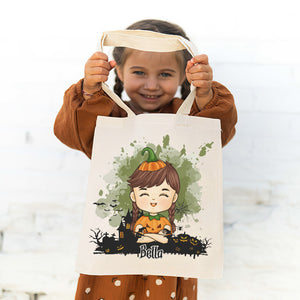Sac fourre-tout personnalisé avec des vœux de citrouille et des baisers de bonbons au maïs - Cadeau d'Halloween pour enfant