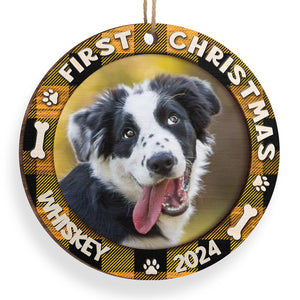 Premier Noël de bébé en fourrure - Décoration de Noël ronde en bois personnalisée - Télécharger une image, cadeau pour les amoureux des animaux, cadeau de Noël