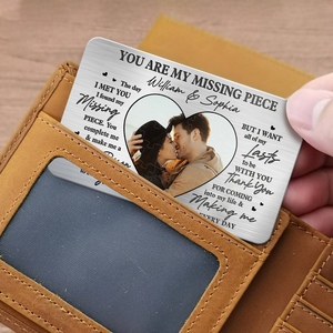 Carte portefeuille personnalisée en aluminium avec photo « Tu es ma pièce manquante » pour couple – Cadeau pour mari et femme, anniversaire