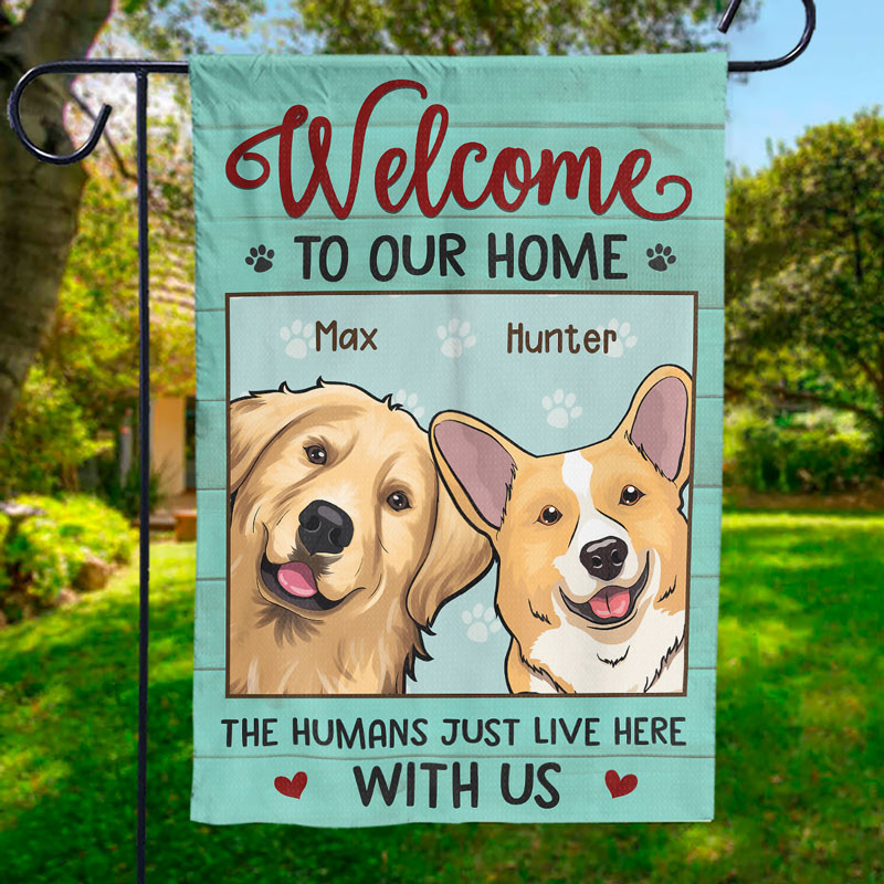 Bienvenue chez nous - Drapeau personnalisé pour chien et chat - Cadeau pour les amoureux des animaux et les propriétaires d'animaux