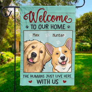 Bienvenue chez nous - Drapeau personnalisé pour chien et chat - Cadeau pour les amoureux des animaux et les propriétaires d'animaux