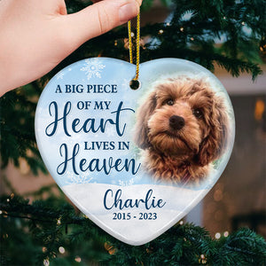 Photo personnalisée pour toujours dans nos cœurs - Ornement commémoratif personnalisé en forme de cœur en céramique - Cadeau de Noël, cadeau de condoléances pour les propriétaires d'animaux et les amoureux des animaux
