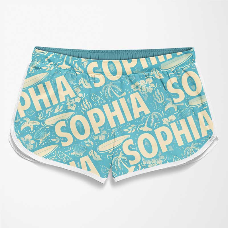 Jours d'été, cœurs heureux - Short de plage hawaïen personnalisé et amusant pour couple - Cadeau de vacances d'été, cadeau de fête d'anniversaire pour mari et femme