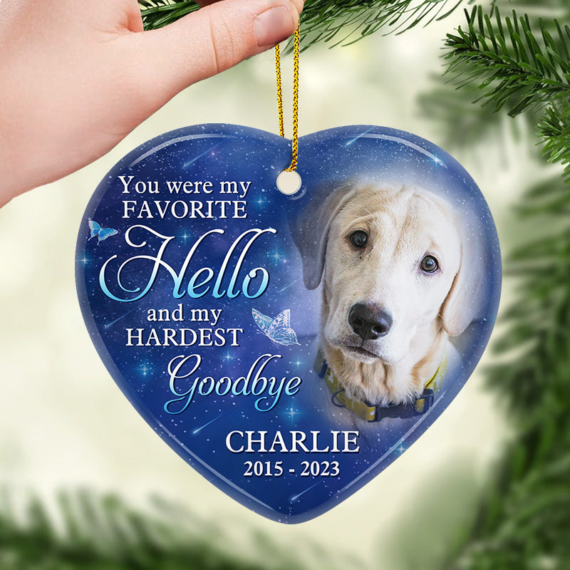 Photo personnalisée « Un gros morceau de mon cœur vit au paradis » – Ornement commémoratif personnalisé en céramique en forme de cœur – Cadeau de Noël, cadeau de condoléances pour les propriétaires d'animaux et les amoureux des animaux