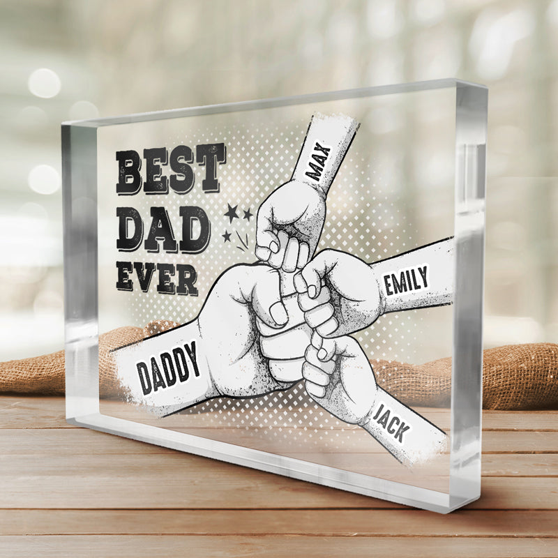 Meilleur papa de tous les temps - Plaque rectangulaire en acrylique personnalisée pour la famille - Cadeau de fête des pères et d'anniversaire pour papa