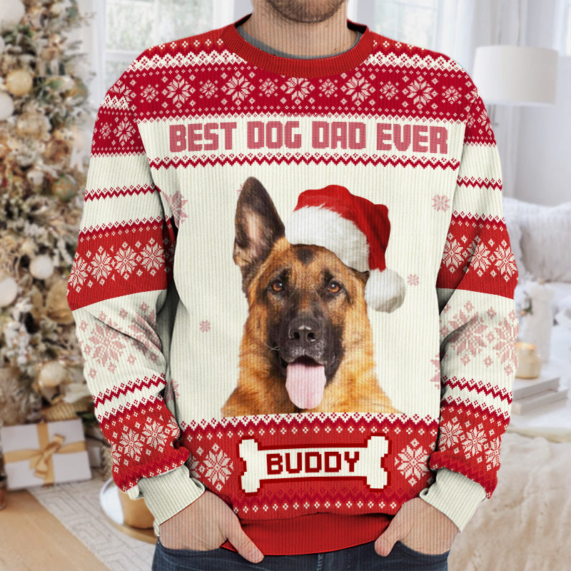 Sweat-shirt personnalisé avec photo de la meilleure maman canine du monde - Pull en laine unisexe - Cadeau de Noël pour les propriétaires et les amoureux des animaux