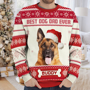 Sweat-shirt personnalisé avec photo de la meilleure maman canine du monde - Pull en laine unisexe - Cadeau de Noël pour les propriétaires et les amoureux des animaux