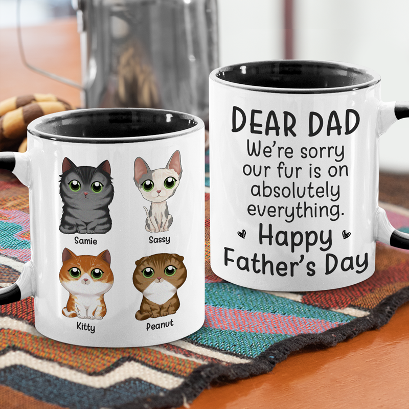 Désolé, notre fourrure est partout - Mug personnalisé avec accents pour chat - Fête des pères, cadeau pour les propriétaires d'animaux et les amoureux des animaux