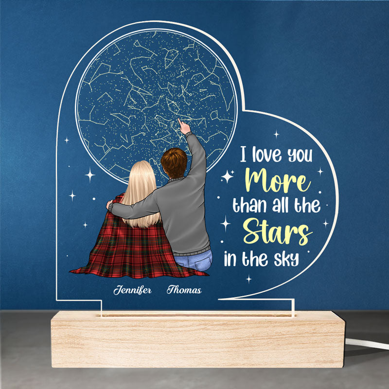 Vous êtes tous mes étoiles - Lampe LED 3D personnalisée en forme de cœur pour couple - Cadeau pour mari et femme, anniversaire