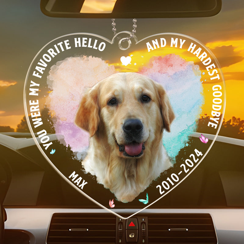 Photo personnalisée « Vos ailes étaient prêtes » – Ornement de voiture personnalisé commémoratif – Forme personnalisée en acrylique – Cadeau de condoléances pour les propriétaires et les amoureux des animaux