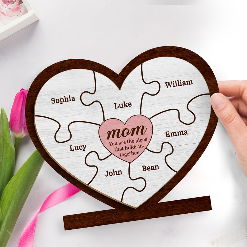 Nous t'aimons à la folie - Plaque en bois personnalisée à 2 couches avec support - Cadeau de pendaison de crémaillère pour maman