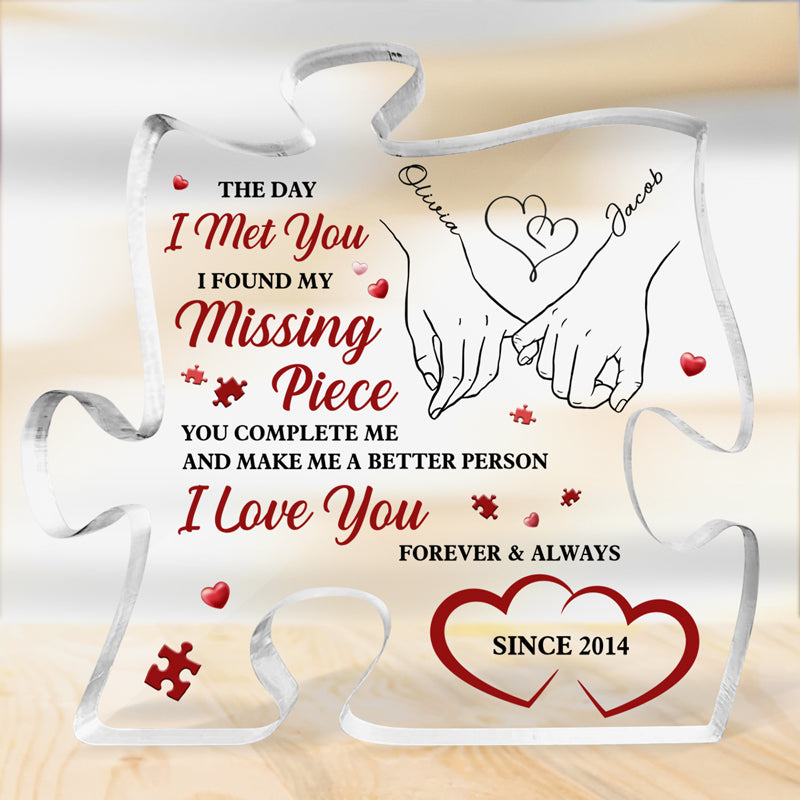 J'ai trouvé ma pièce manquante - Plaque acrylique personnalisée en forme de puzzle pour couple - Cadeau pour mari et femme, anniversaire