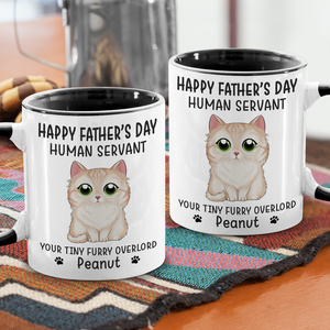 Tasse personnalisée « Bonjour, serviteur humain » avec motif chat - Cadeau pour la fête des pères et des mères, pour les propriétaires d'animaux et les amoureux des animaux.