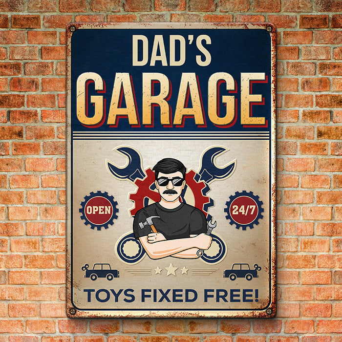 Hey, Toys Fixed Free Here! - Family Personalized Custom Home Decor Metal Sign - Father's Day, House Warming Gift For Dad