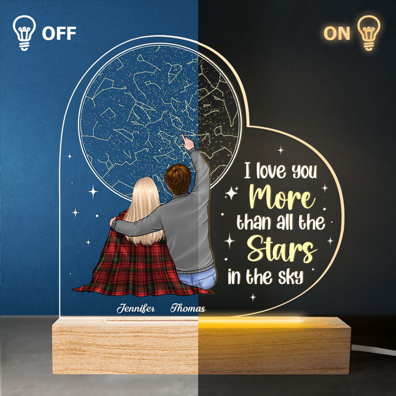 Vous êtes tous mes étoiles - Lampe LED 3D personnalisée en forme de cœur pour couple - Cadeau pour mari et femme, anniversaire