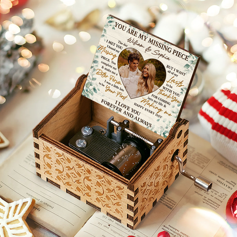 3.7" Custom Photo You Are My Missing Piece - Couple Personalized Custom Music Box - Gift For Husband Wife, Anniversary