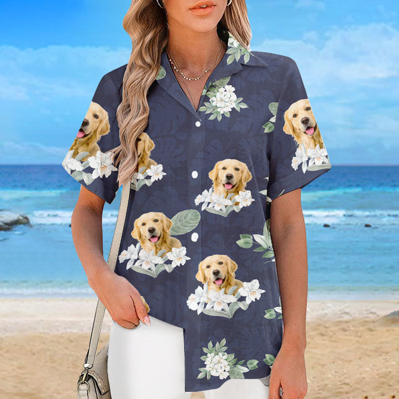 T-shirt hawaïen unisexe personnalisé avec photo « Vivre à Hawaï » pour chien et chat - Cadeau idéal pour les vacances d'été, les propriétaires d'animaux et les amoureux des animaux.