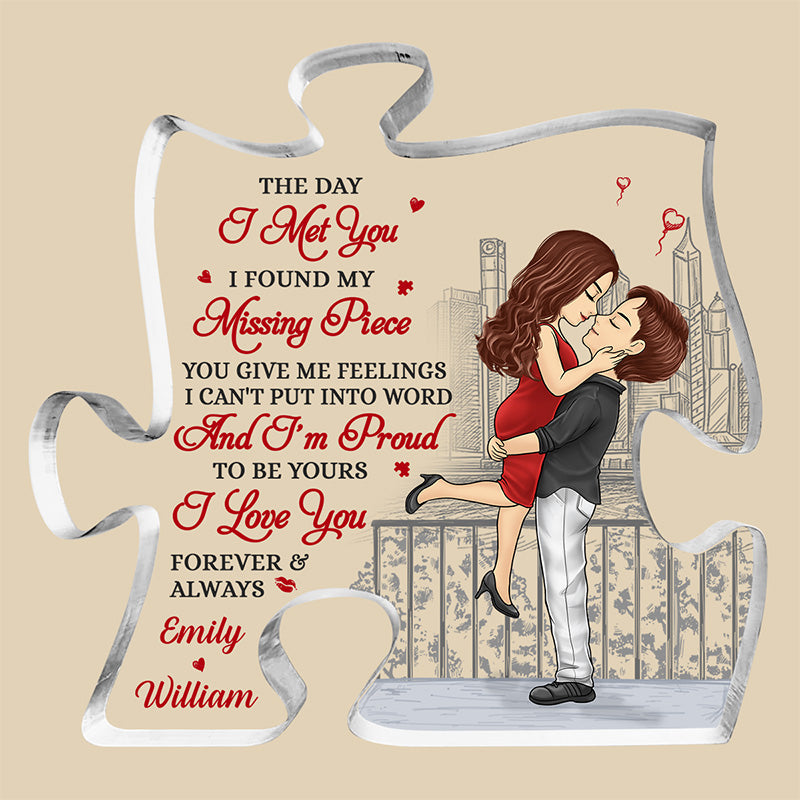 Le jour où je t'ai rencontré - Plaque acrylique personnalisée en forme de puzzle pour couple - Cadeau de Noël pour mari et femme, anniversaire