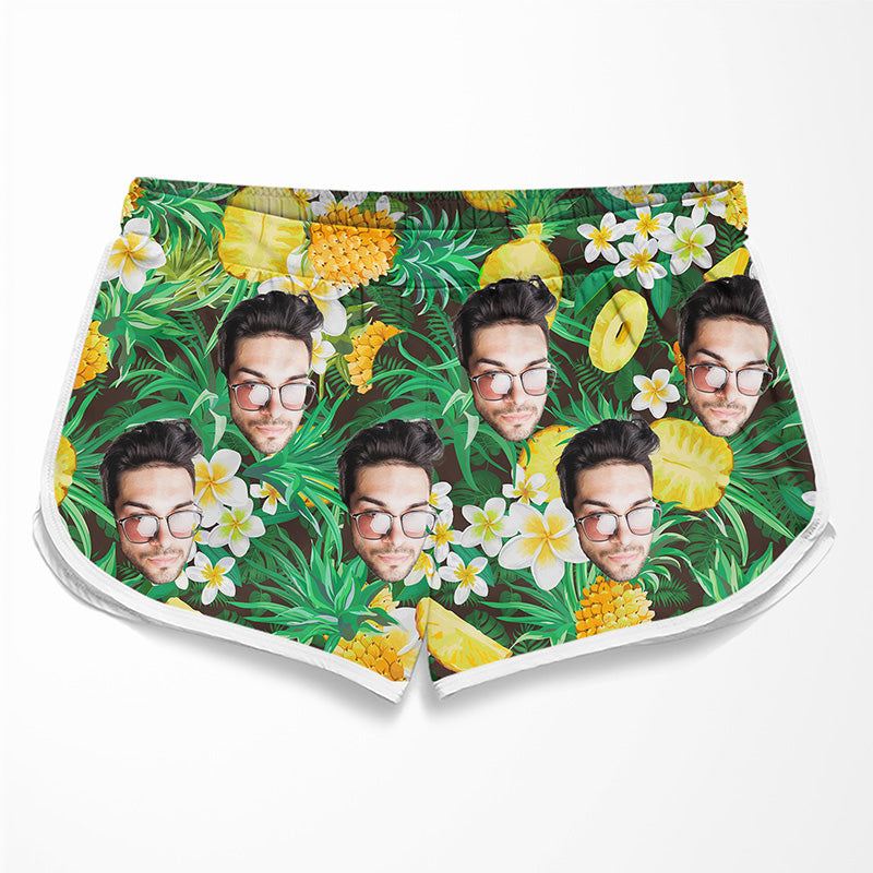 Short de plage personnalisé avec photo d'île tropicale - Cadeau pour couple