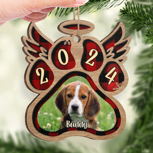 Ailes d'ange pour nos chers animaux de compagnie - Téléchargez une photo d'animal - Décoration de Noël en bois personnalisée en forme de patte