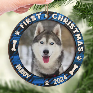 Premier Noël de bébé en fourrure - Décoration de Noël ronde en bois personnalisée - Télécharger une image, cadeau pour les amoureux des animaux, cadeau de Noël