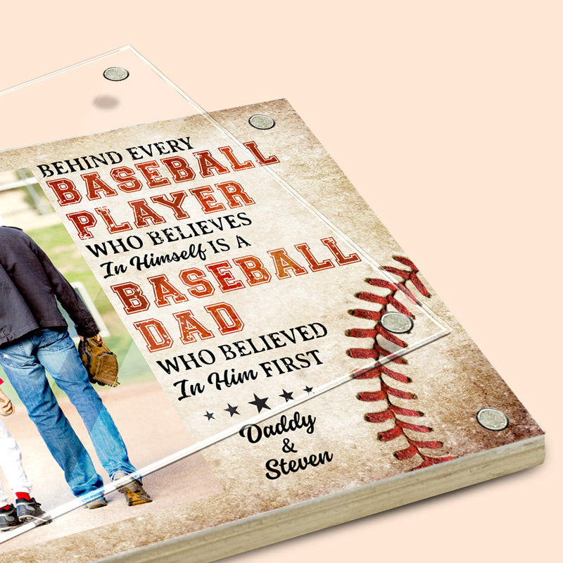 Photo personnalisée derrière chaque joueur de baseball - Cadre photo magnétique en acrylique personnalisé pour la famille - Cadeau pour les membres de la famille