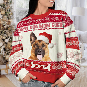 Sweat-shirt personnalisé avec photo de la meilleure maman canine du monde - Pull en laine unisexe - Cadeau de Noël pour les propriétaires et les amoureux des animaux
