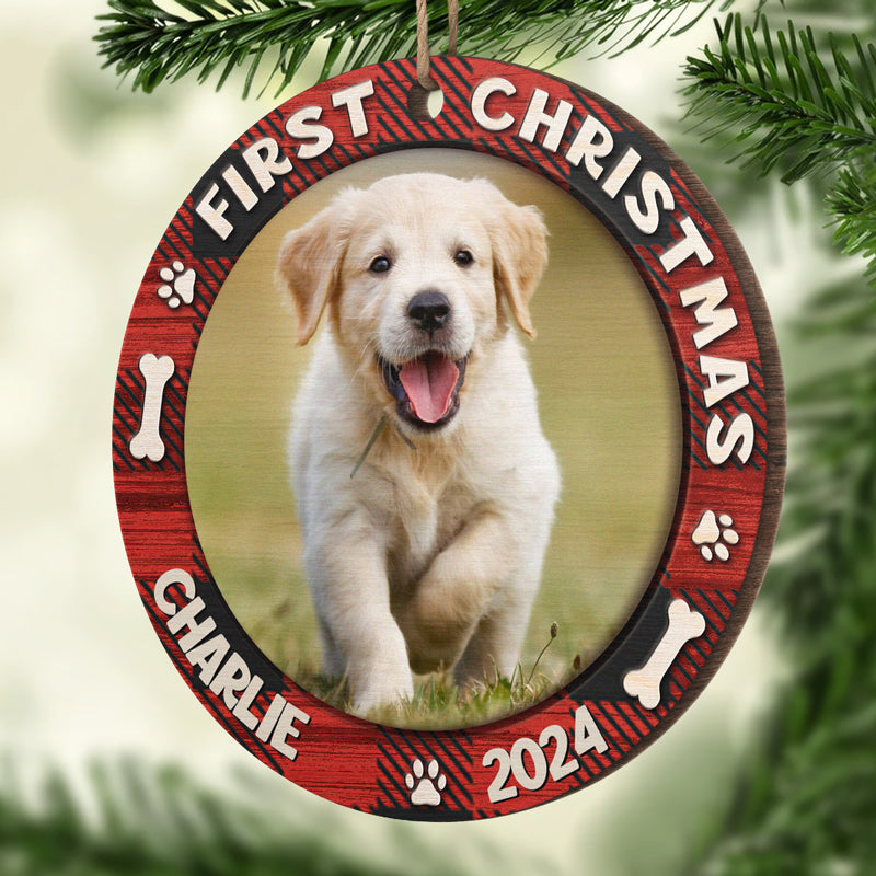 Premier Noël de bébé en fourrure - Décoration de Noël ronde en bois personnalisée - Télécharger une image, cadeau pour les amoureux des animaux, cadeau de Noël