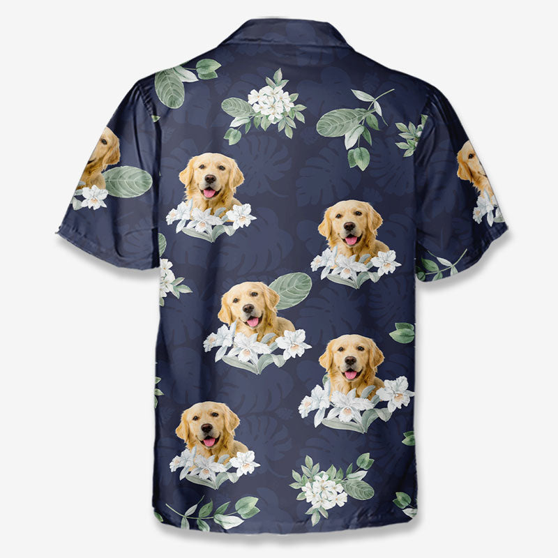 T-shirt hawaïen unisexe personnalisé avec photo « Vivre à Hawaï » pour chien et chat - Cadeau idéal pour les vacances d'été, les propriétaires d'animaux et les amoureux des animaux.