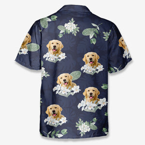 T-shirt hawaïen unisexe personnalisé avec photo « Vivre à Hawaï » pour chien et chat - Cadeau idéal pour les vacances d'été, les propriétaires d'animaux et les amoureux des animaux.