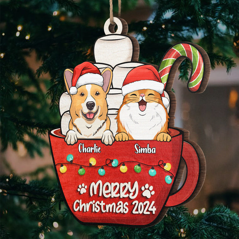 Joyeuses fêtes ! Décoration personnalisée pour chien et chat - Bois de forme unique - Cadeau de Noël pour les propriétaires et les amoureux des animaux.