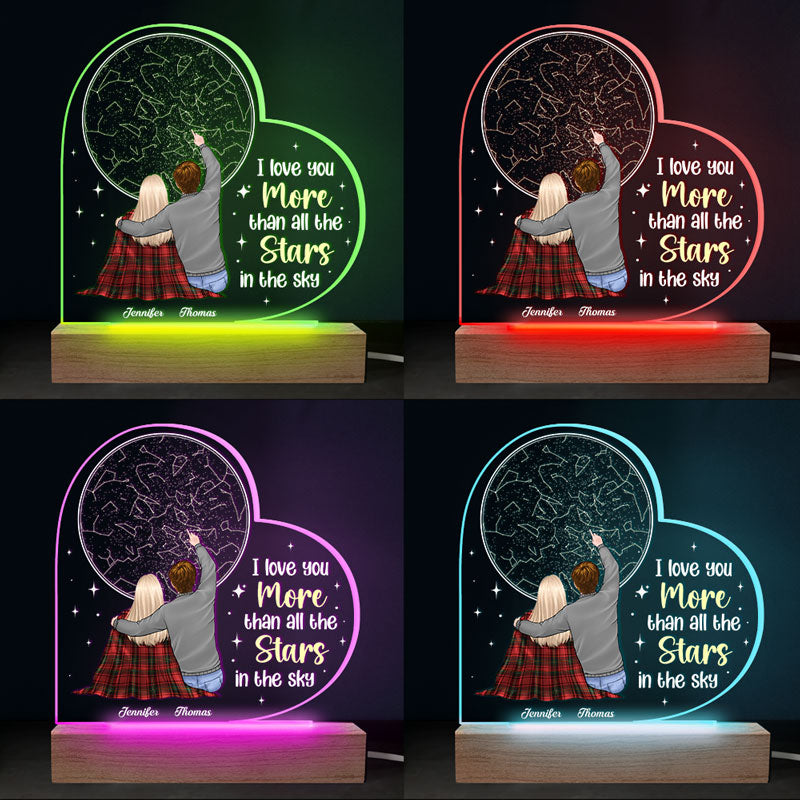 Vous êtes tous mes étoiles - Lampe LED 3D personnalisée en forme de cœur pour couple - Cadeau pour mari et femme, anniversaire