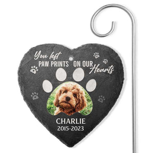 Photo personnalisée que vous avez laissée sur nos cœurs - Ardoise et crochet de jardin commémoratif personnalisés - Cadeau de condoléances, cadeau pour propriétaires d'animaux, amoureux des animaux