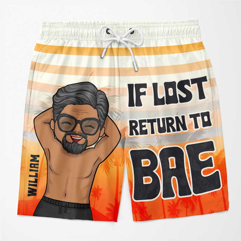 Retournez voir Bae si vous êtes perdu - Short de plage hawaïen personnalisé et amusant pour couple - Cadeau de vacances d'été, cadeau de fête d'anniversaire pour mari et femme