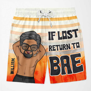 Retournez voir Bae si vous êtes perdu - Short de plage hawaïen personnalisé et amusant pour couple - Cadeau de vacances d'été, cadeau de fête d'anniversaire pour mari et femme