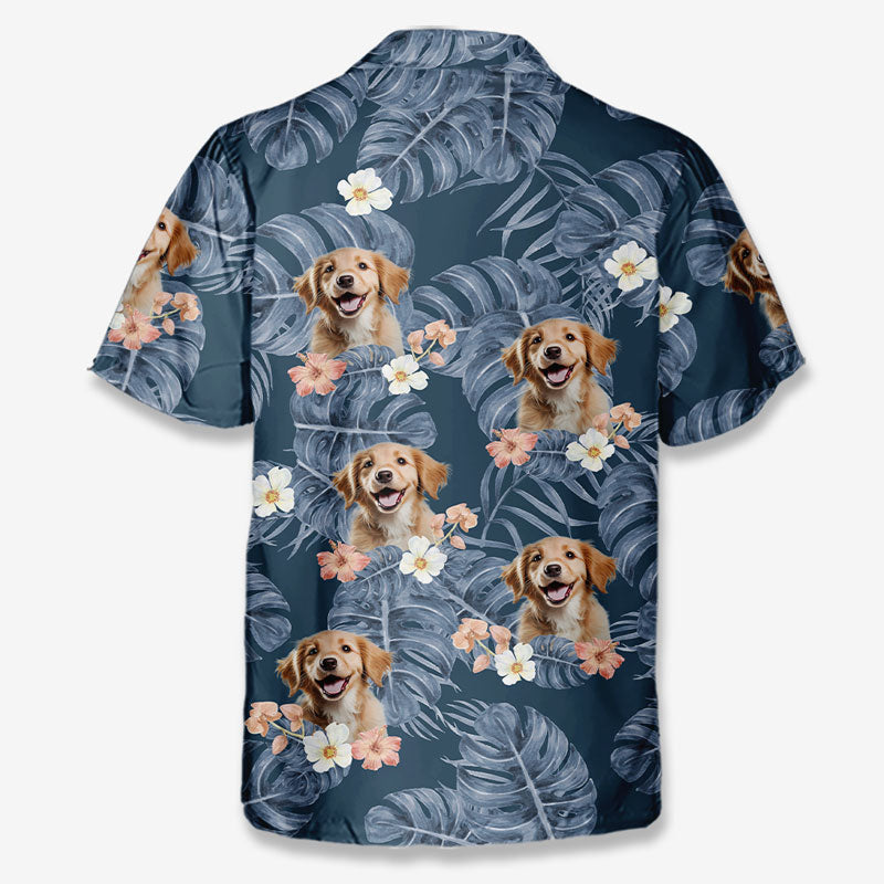 T-shirt hawaïen unisexe personnalisé avec photo de feuilles tropicales et ambiance estivale pour chien et chat - Cadeau idéal pour les vacances d'été, les propriétaires d'animaux et les amoureux des animaux.