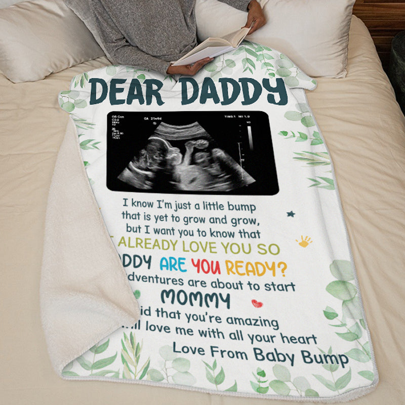 Couverture personnalisée pour bébé avec photo « Je t'aime », de la part de ton petit ventre ! Cadeau de naissance, cadeau pour papa