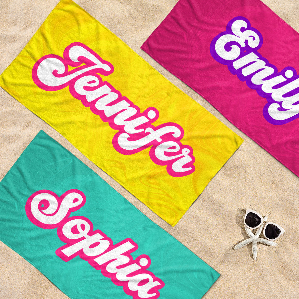 Fête sur la plage toute la journée, tous les jours - Serviette de plage personnalisée pour toute la famille - Cadeau de vacances d'été, cadeau pour les membres de la famille