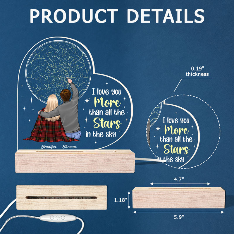 Vous êtes tous mes étoiles - Lampe LED 3D personnalisée en forme de cœur pour couple - Cadeau pour mari et femme, anniversaire