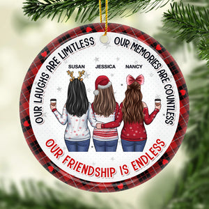 Our Laughs Are Limitless, My Besties - Bestie Personalized Custom Ornament - Ceramic Round Shaped - Christmas Gift For Best Friends, BFF, Sisters